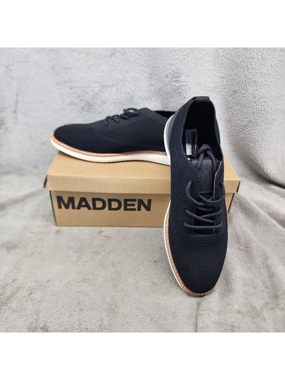 Madden Shoes Mens Size 10.5 Black Textile Rib Lace Up Casual Oxford *NWT*